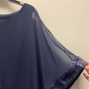 Navy Sequin Cold-Shoulder Dress